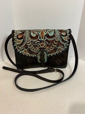Patricia Nash Brown & Turquoise Tooled Leather Crossbody